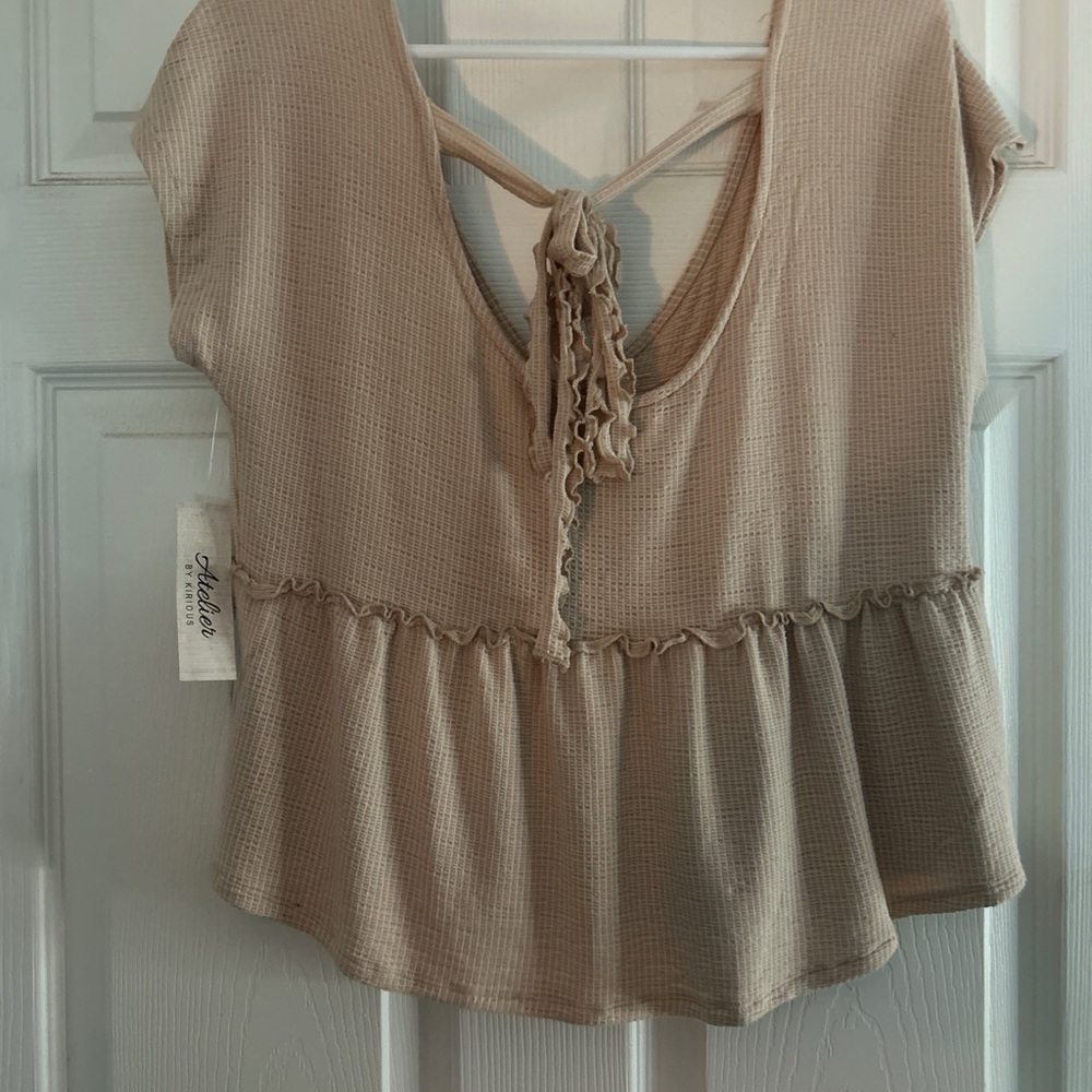 Women's Beige Ruffle Top - Picture 2 of 3